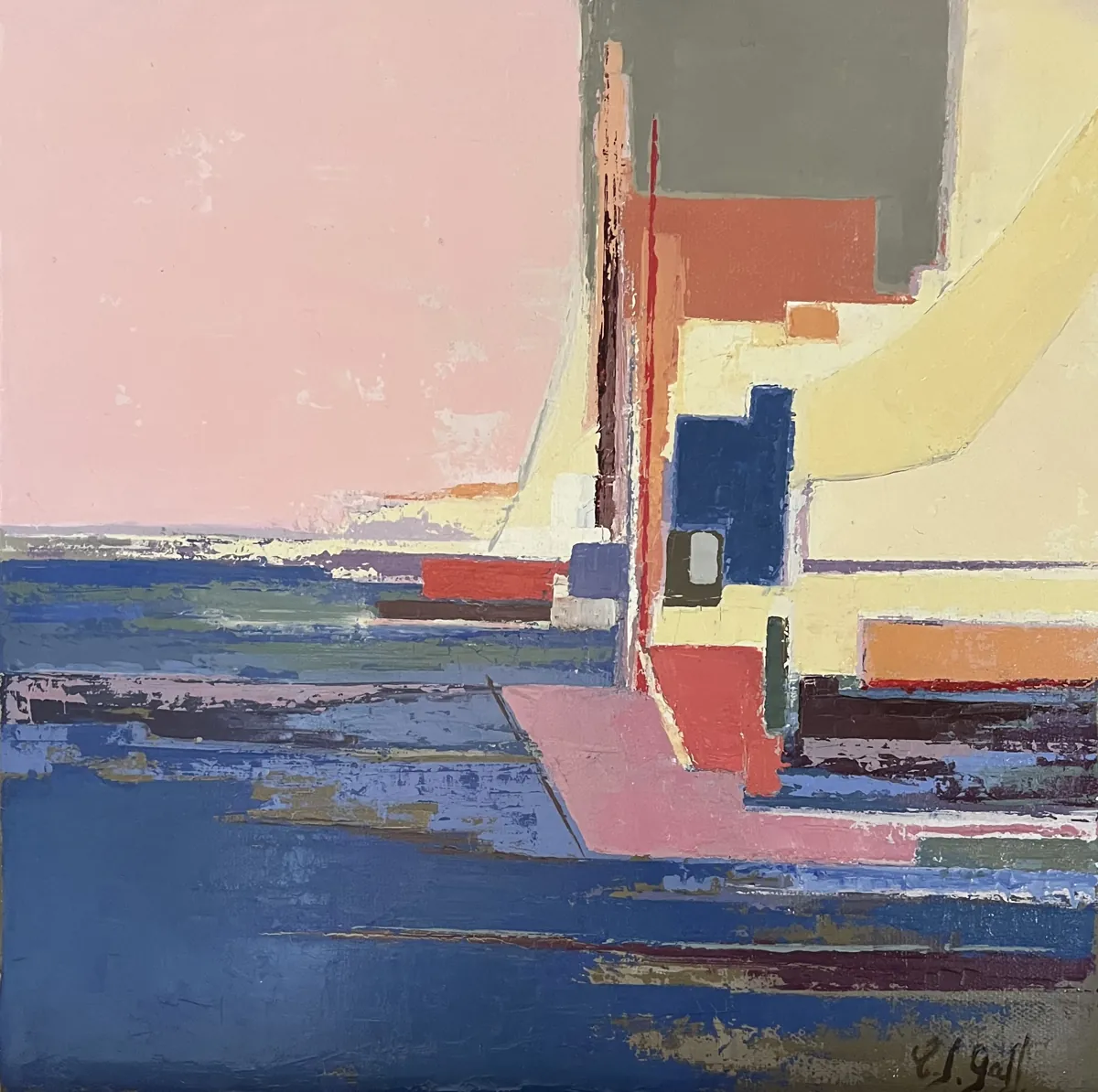 Fantaisie marine en rose, huile sur toile