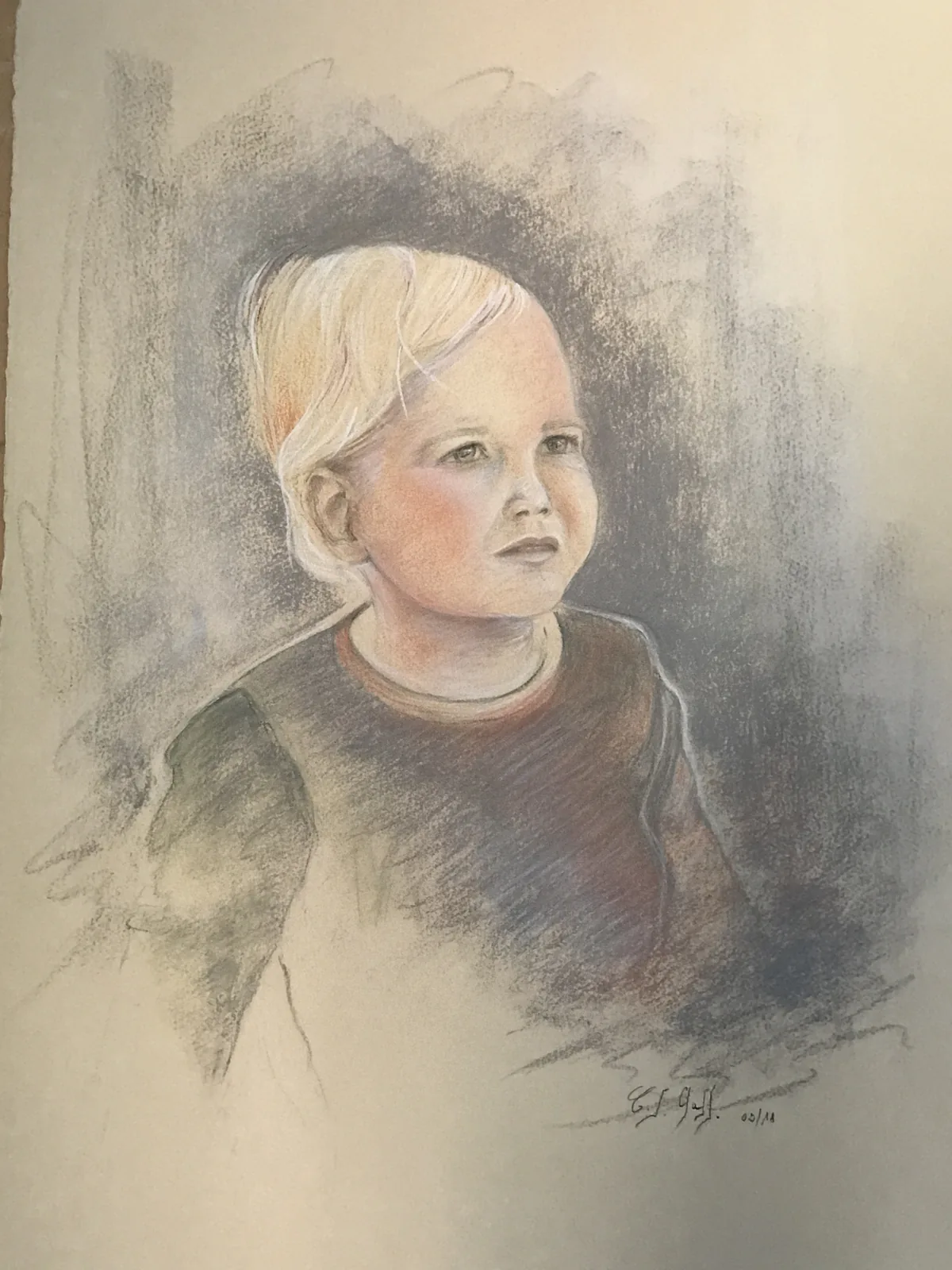 Noah, portrait d'enfant au pastel sur papier