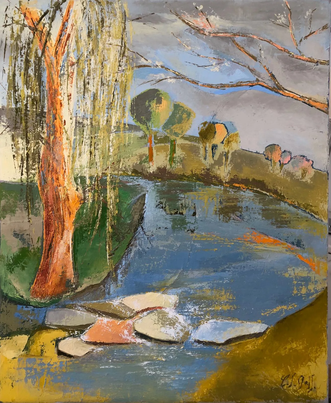 Parc de Dusseldorf, huile sur toile au couteau